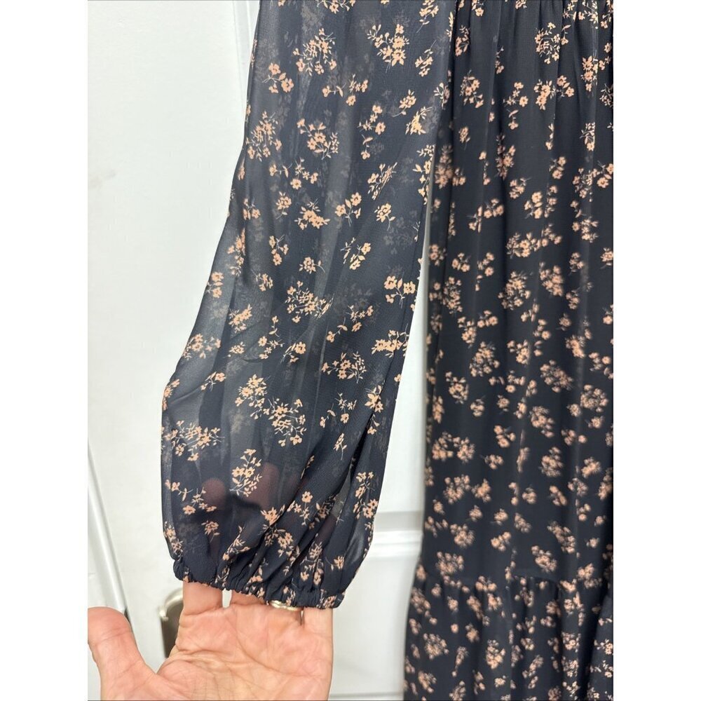New Mac Duggal Size 2 Black Floral 55431 Peasant Maxi Dress Flowy Cottagecore - Picture 7 of 13